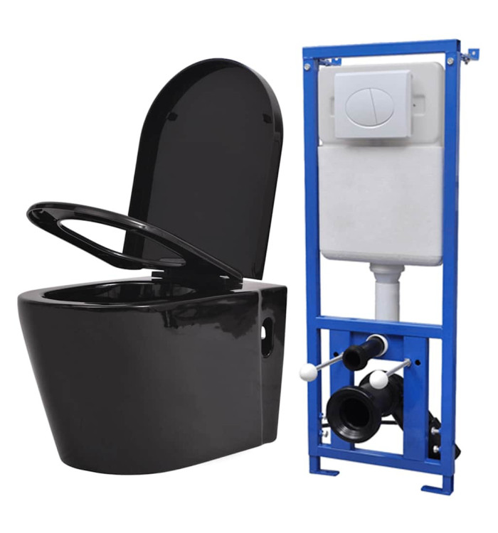 Toilette suspendue au mur avec réservoir caché Céramique Noir | Mobilier & Déco