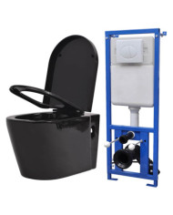 Toilette suspendue au mur avec réservoir caché Céramique Noir | Mobilier & Déco