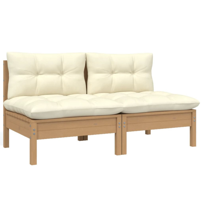 Canapé 2 places de jardin et coussins crème bois de pin solide | Mobilier & Déco