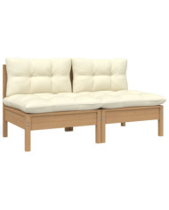 Canapé 2 places de jardin et coussins crème bois de pin solide | Mobilier & Déco