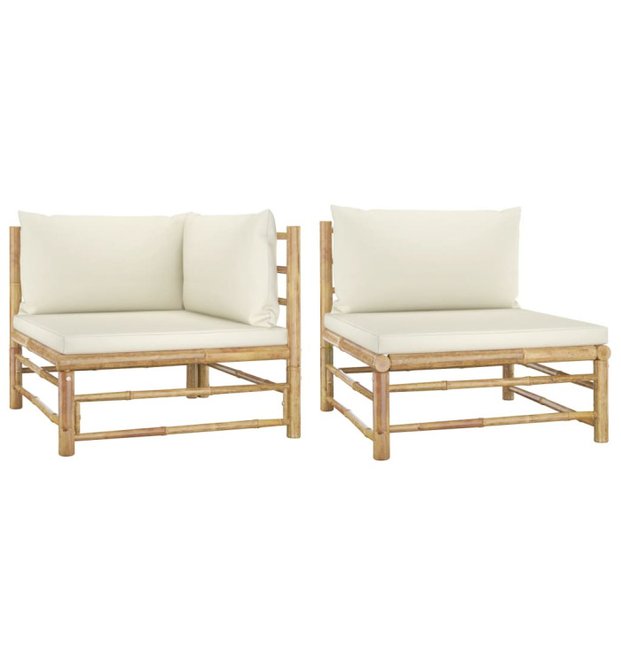 Salon de jardin 2 pcs avec coussins blanc crème Bambou | Mobilier & Déco
