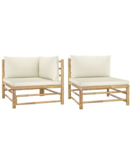 Salon de jardin 2 pcs avec coussins blanc crème Bambou | Mobilier & Déco