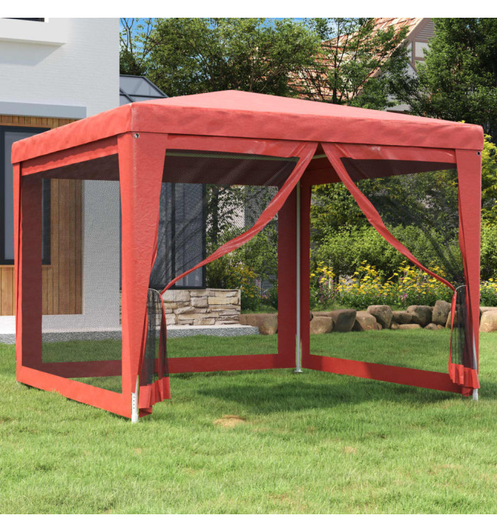 Tente de fête avec 4 parois latérales en maille Rouge 3x3m PEHD | Mobilier & Déco