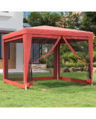 Tente de fête avec 4 parois latérales en maille Rouge 3x3m PEHD | Mobilier & Déco