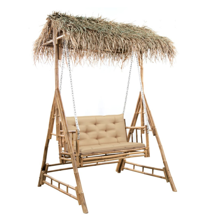 Balancelle 2 places feuilles de palmier et coussin 202cm Bambou | Mobilier & Déco