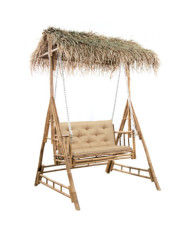 Balancelle 2 places feuilles de palmier et coussin 202cm Bambou | Mobilier & Déco