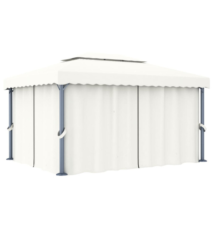 Tonnelle avec rideau 4x3 m Blanc crème Aluminium | Mobilier & Déco