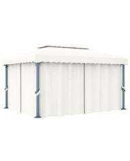 Tonnelle avec rideau 4x3 m Blanc crème Aluminium | Mobilier & Déco