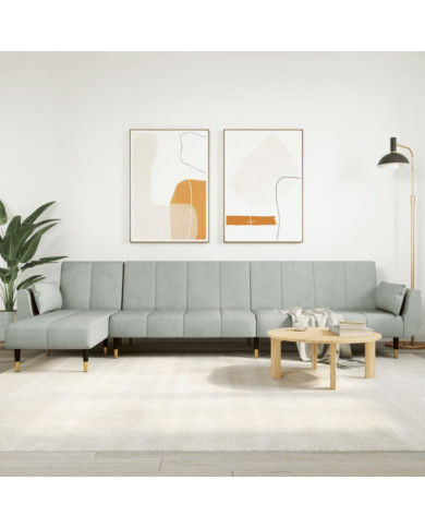 Canapé-lit en forme de L gris clair 275x140x70 cm velours | Mobilier & Déco