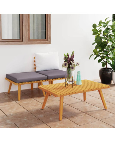 Salon de jardin 3 pcs avec coussins Bois d'acacia massif | Mobilier & Déco