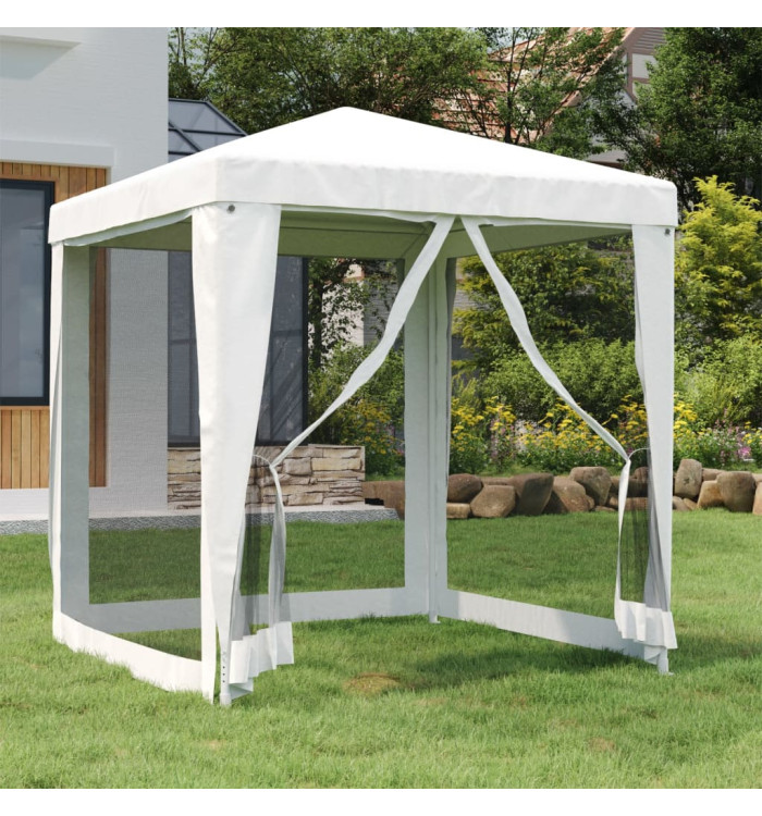 Tente de réception avec 4 parois latérales en maille 2x2m Blanc | Mobilier & Déco