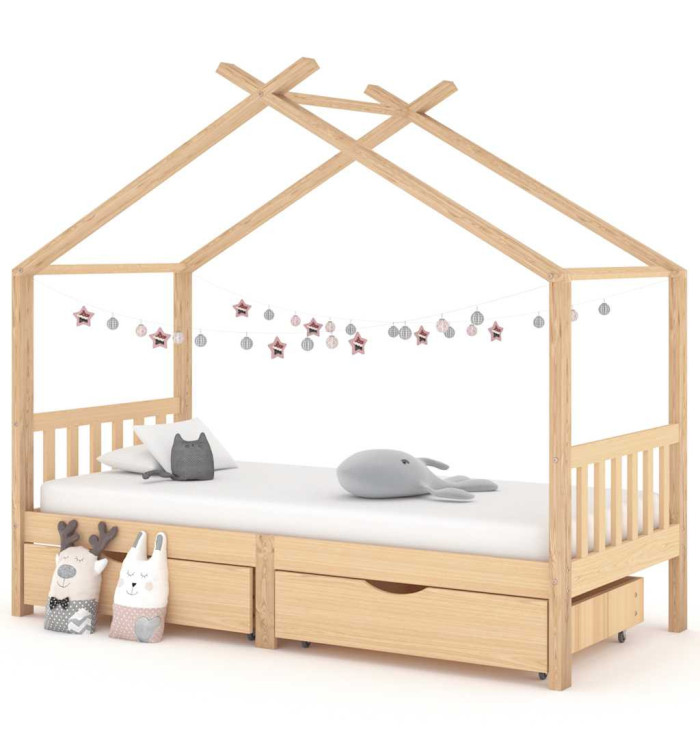 Cadre de lit enfant avec tiroirs bois de pin massif 90x200 cm | Mobilier & Déco