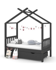 Cadre de lit enfant avec tiroir gris foncé pin massif 70x140 cm | Mobilier & Déco