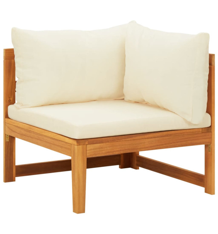 Canapé d'angle avec coussins blanc crème Bois d'acacia solide | Mobilier & Déco