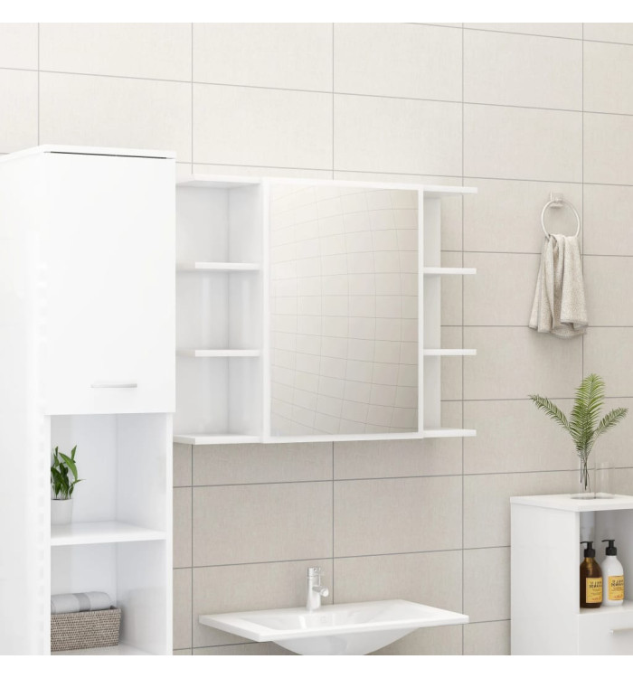 Armoire à miroir de bain Blanc brillant Bois d’ingénierie | Mobilier & Déco