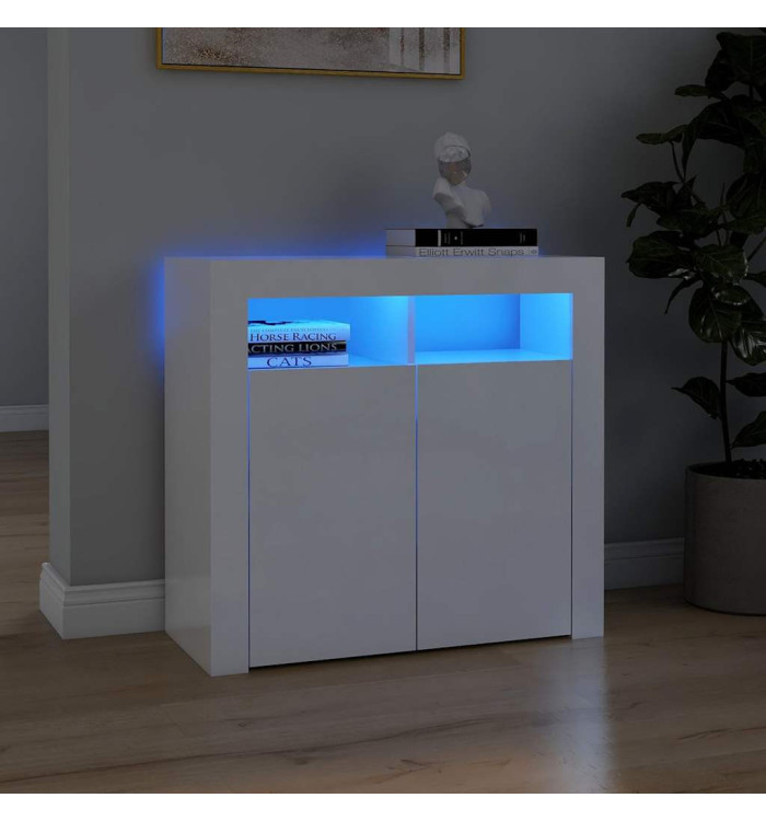 Buffet avec lumières LED blanc brillant 80x35x75 cm | Mobilier & Déco
