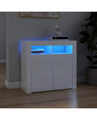 Buffet avec lumières LED blanc brillant 80x35x75 cm | Mobilier & Déco