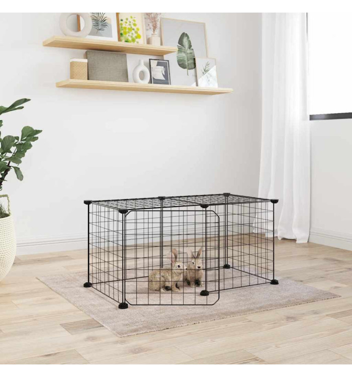 Cage animaux de compagnie à 8 panneaux et porte Noir 35x35 cm | Mobilier & Déco