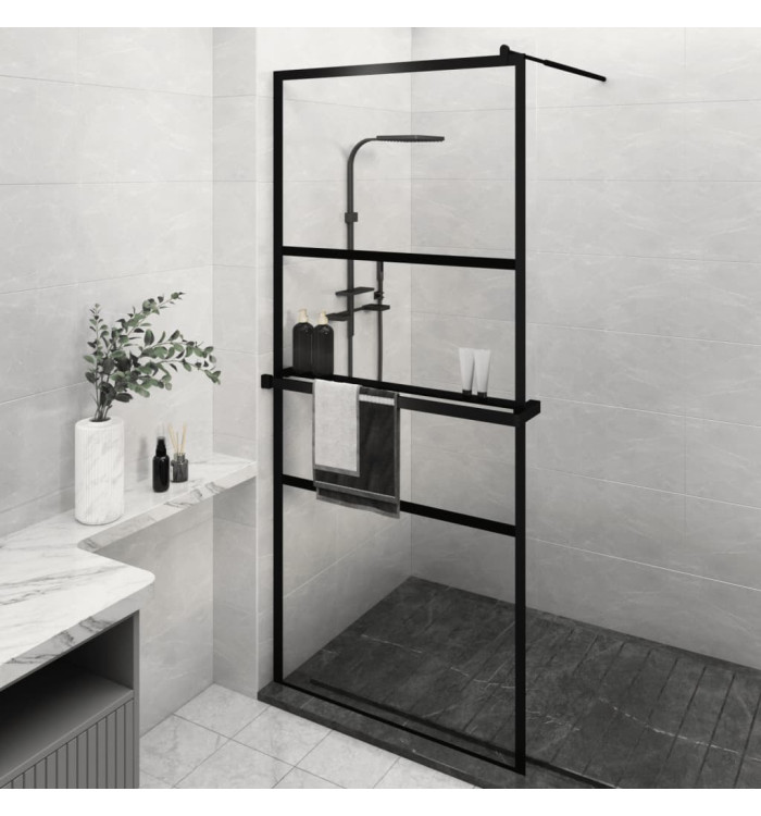 Paroi de douche avec étagère Noir 90x195 cm Verre ESGetAluminium | Mobilier & Déco
