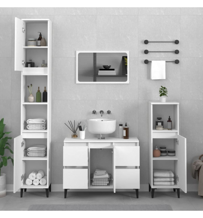Ensemble de meubles salle de bain 3 pcs blanc bois d'ingénierie | Mobilier & Déco