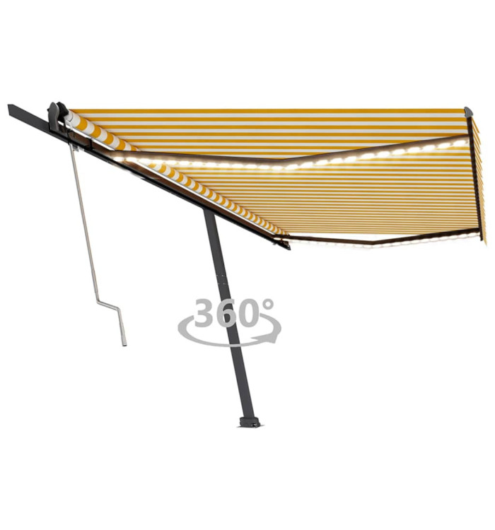Auvent automatique capteur de vent LED 500x350cm Jaune et blanc | Mobilier & Déco