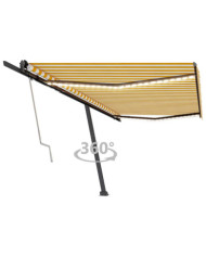 Auvent automatique capteur de vent LED 500x350cm Jaune et blanc | Mobilier & Déco