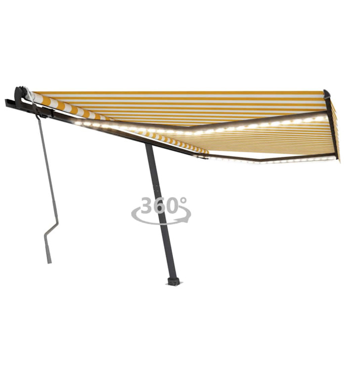 Auvent manuel rétractable avec LED 450x300 cm Jaune et blanc | Mobilier & Déco