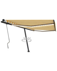 Auvent manuel rétractable avec LED 450x300 cm Jaune et blanc | Mobilier & Déco