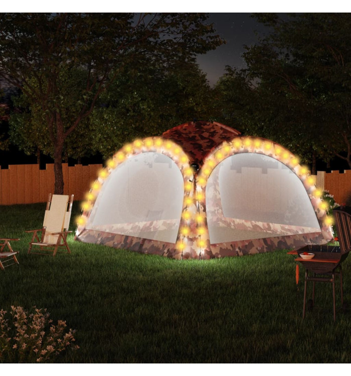 Tente de réception avec LED et 4 parois 3,6x3,6x2,3m Camouflage | Mobilier & Déco