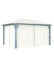 Tonnelle avec rideau 400x300 cm Crème Aluminium | Mobilier & Déco