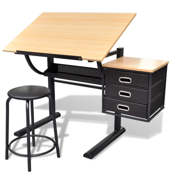 Table à dessin inclinable à 3 tiroirs avec tabouret | Mobilier & Déco