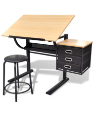 Table à dessin inclinable à 3 tiroirs avec tabouret | Mobilier & Déco