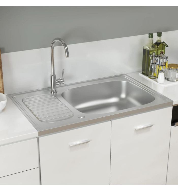Jeu d'évier de cuisine et égouttoir argenté 800x500x155 mm inox | Mobilier & Déco