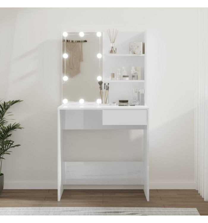 Coiffeuse avec LED Blanc brillant 74,5x40x141 cm | Mobilier & Déco