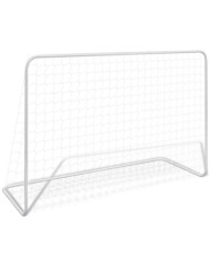But de football avec filet 182x61x122 cm Acier Blanc | Mobilier & Déco