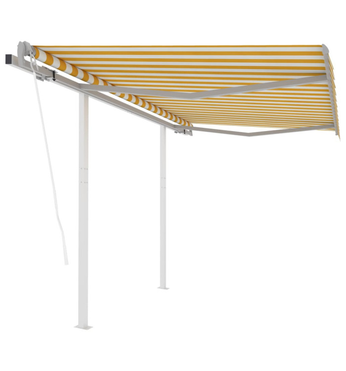 Auvent rétractable automatique et poteaux 3x2,5m Jaune et blanc | Mobilier & Déco