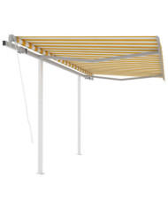 Auvent rétractable automatique et poteaux 3x2,5m Jaune et blanc | Mobilier & Déco