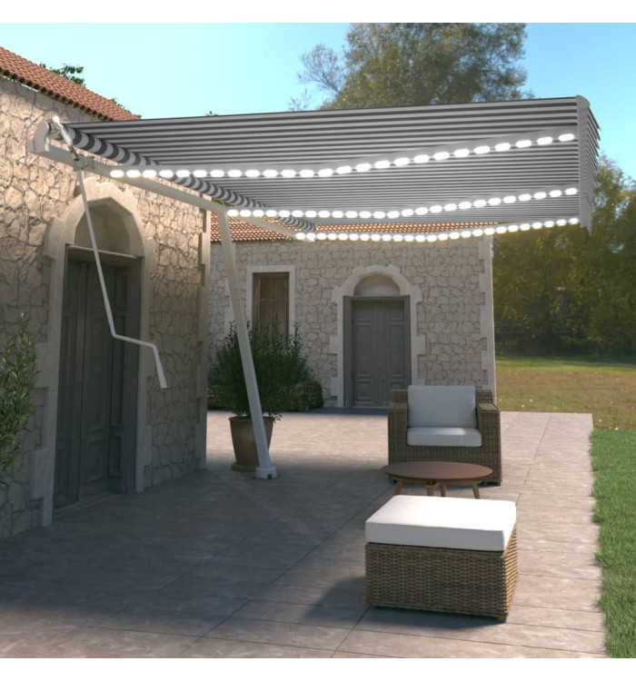 Auvent automatique capteur de vent LED 600x350 cm Bleu et blanc | Mobilier & Déco