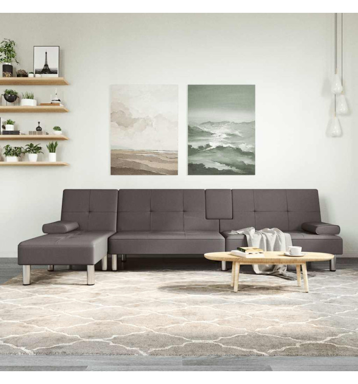Canapé-lit en forme de L gris 255x140x70 cm similicuir | Mobilier & Déco