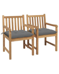 Chaises de jardin lot de 2 et coussins gris Bois de teck massif | Mobilier & Déco