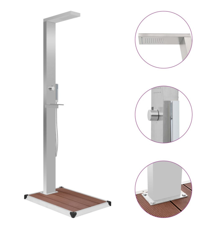 Douche d'extérieur avec receveur de douche WPC Acier inoxydable | Mobilier & Déco