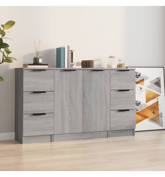 Buffets 3 pcs Sonoma gris Bois d'ingénierie | Mobilier & Déco