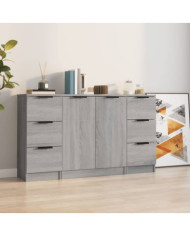 Buffets 3 pcs Sonoma gris Bois d'ingénierie | Mobilier & Déco