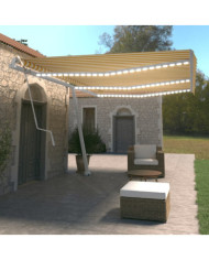 Auvent automatique capteur de vent LED 600x350cm Jaune et blanc | Mobilier & Déco