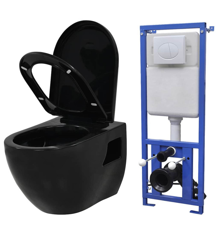 Toilette suspendue au mur avec réservoir caché Céramique Noir | Mobilier & Déco