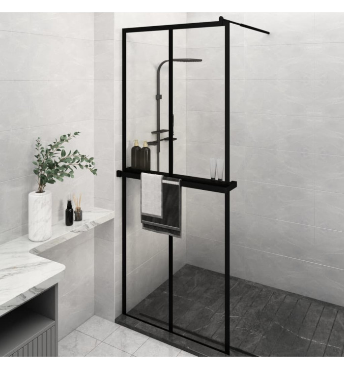 Paroi de douche avec étagère Noir 80x195 cm Verre ESGetAluminium | Mobilier & Déco
