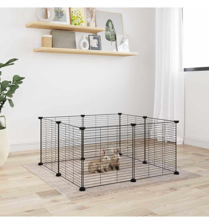 Cage animaux de compagnie à 8 panneaux Noir 35x35 cm Acier | Mobilier & Déco