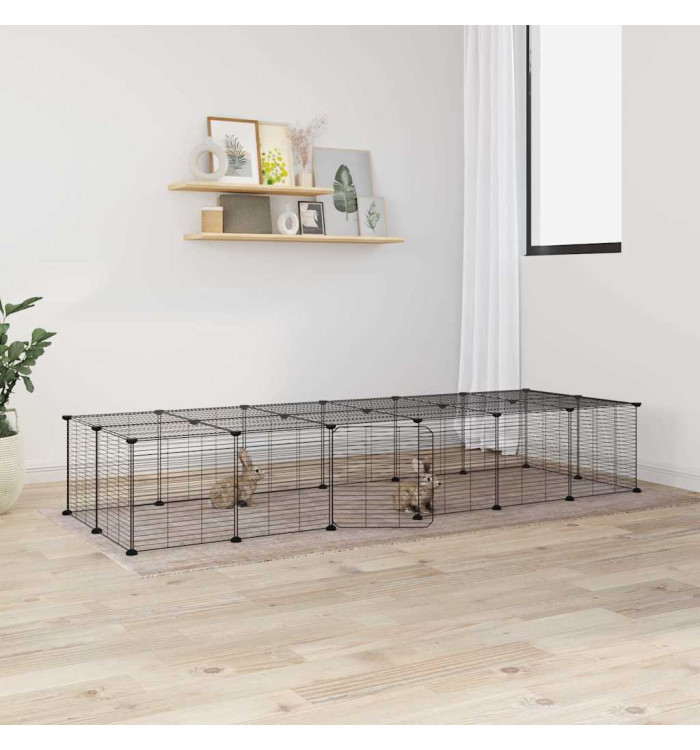 Cage animaux de compagnie à 28 panneaux et porte Noir 35x35 cm | Mobilier & Déco
