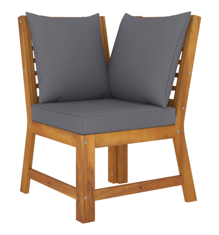 Canapé d'angle sectionnel avec coussin gris foncé Acacia solide | Mobilier & Déco