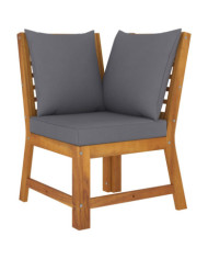 Canapé d'angle sectionnel avec coussin gris foncé Acacia solide | Mobilier & Déco